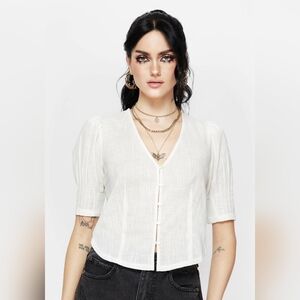Disturbia Parilia Cotton V Neck Blouse Top